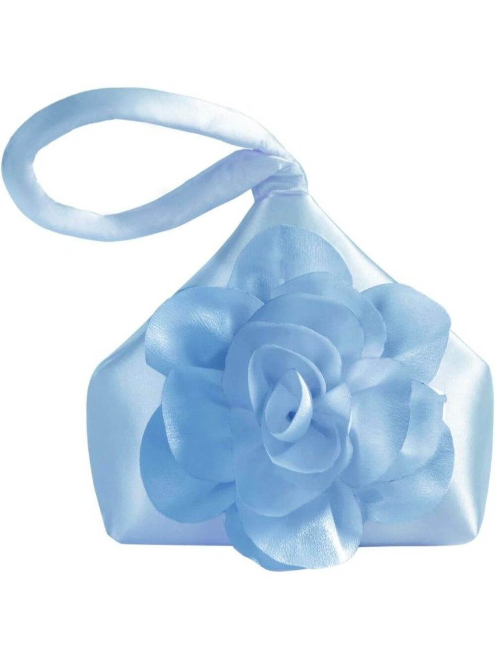 👜Women's Blue Flower Satin Triangle Evening Clutch Wristlet Purses Bag